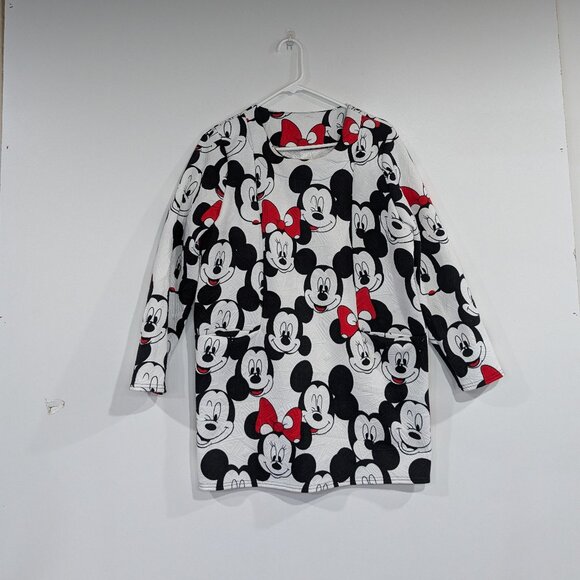 Disney Mickey & Minnie Mouse Long Sleeved Dress Pockets Black White Size Medium - Picture 1 of 3